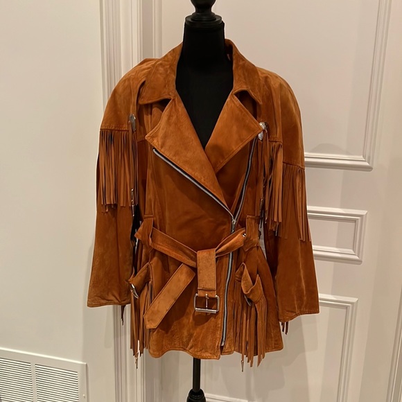 Cache Jackets & Blazers - Cache fringes rust colour suede western style jacket with belt size XS